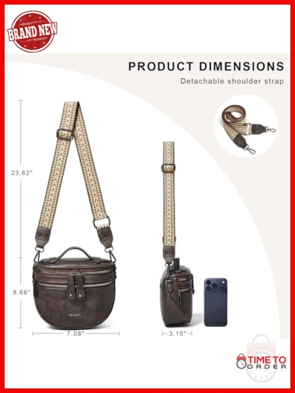 Vegan Leather Crossbody Bag with Wide Adjustable Strap Lightweight Purse